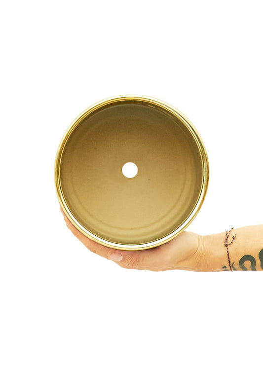 Cylindrical Ceramic Planter, Gold 7" Wide